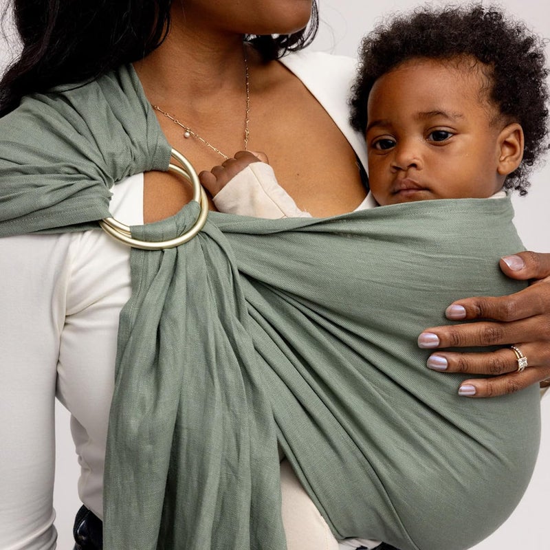WildBird - Ring Sling Baby Carrier - 0-36 Months (up to 35 lbs) - Standard (74") Acadian & Bronze Ring - Front, Hip or Back Carry - Adjustable Fit - Natural Linen - Baby Essentials - New Mom Gifts - Image 5